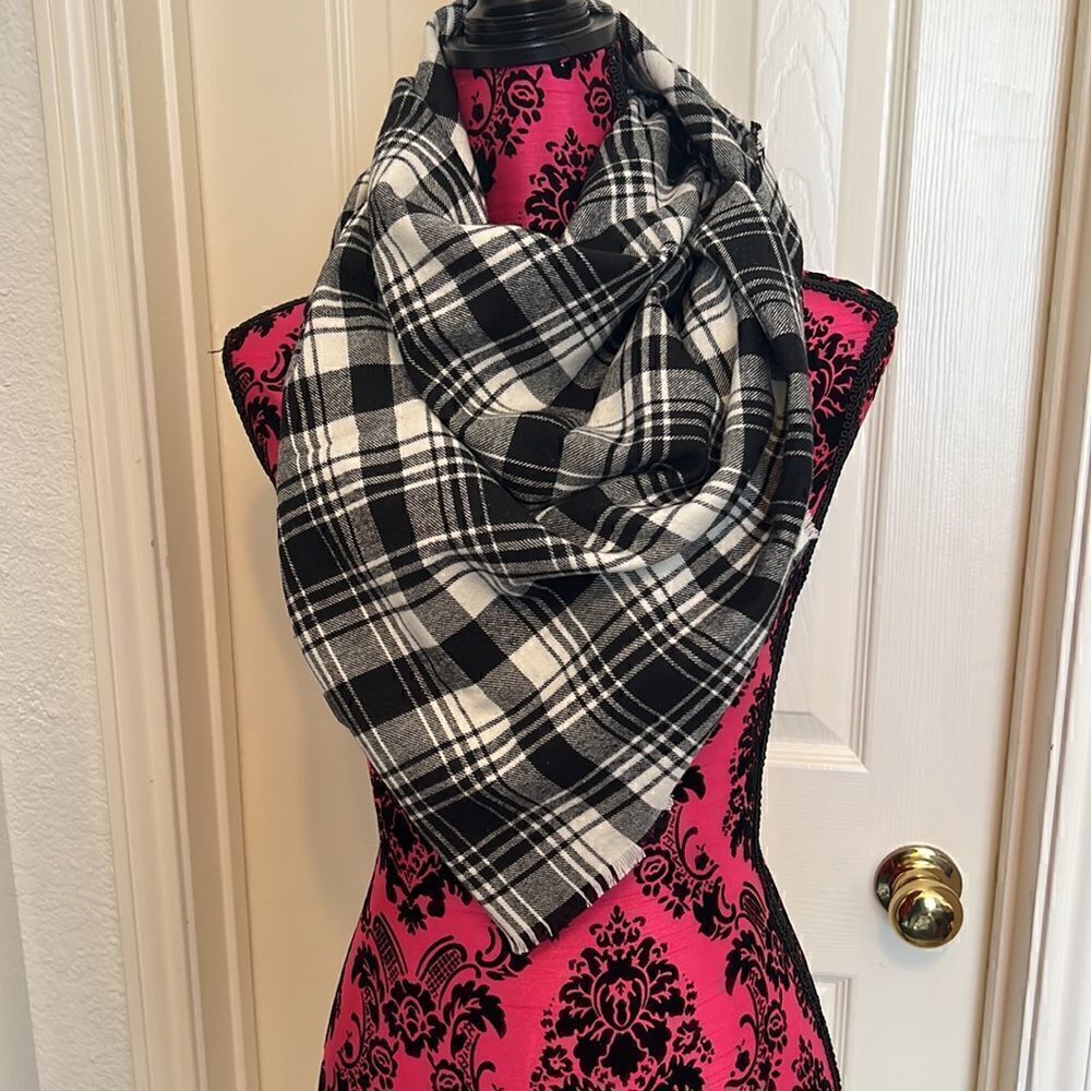 Large square blanket scarf. Can be worn many ways.